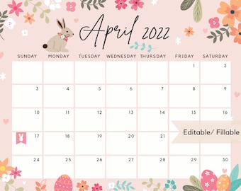 Cute April Calendar 2022 April Calendar | Etsy