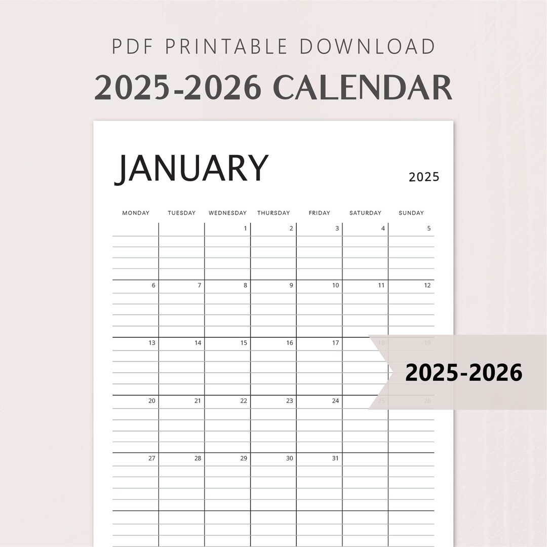 2025 2026 PORTRAIT Lined Calendars Monthly Academic Midyear Planner