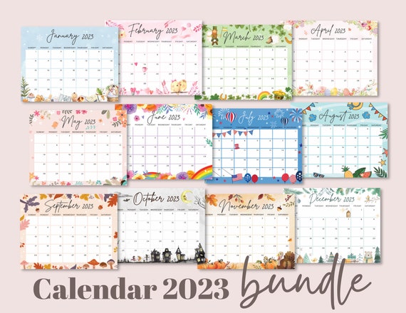 Aps Calendar 2023 Calendar 2023 Bundle Pack January To December Monthly | Etsy
