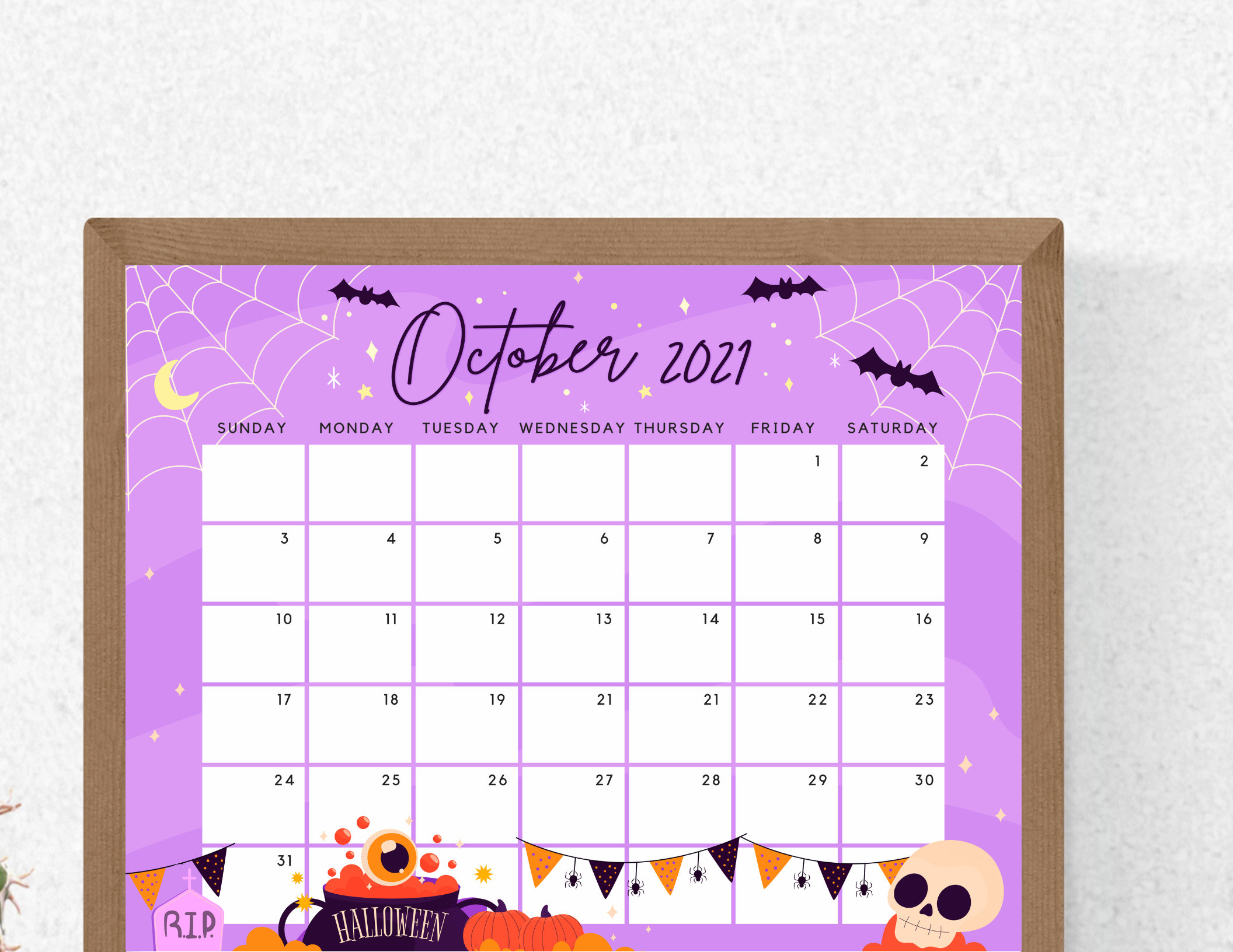 October 2021 Calendar Cute & Spooky Halloween Night Party | Etsy