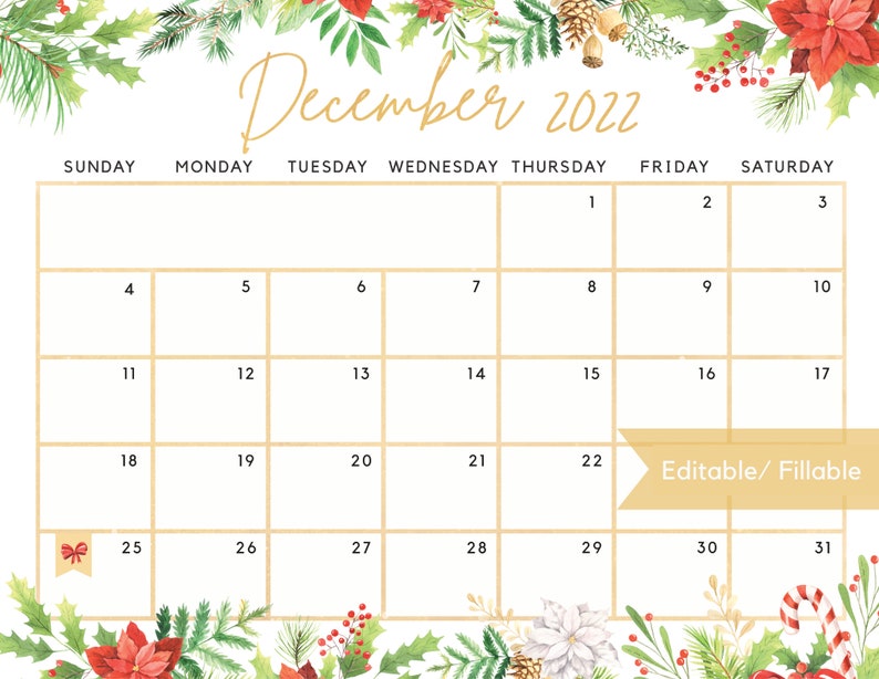 2022 Christmas Planner Printable Fillable December 2022 Calendar Beautiful Christmas Planner Etsy