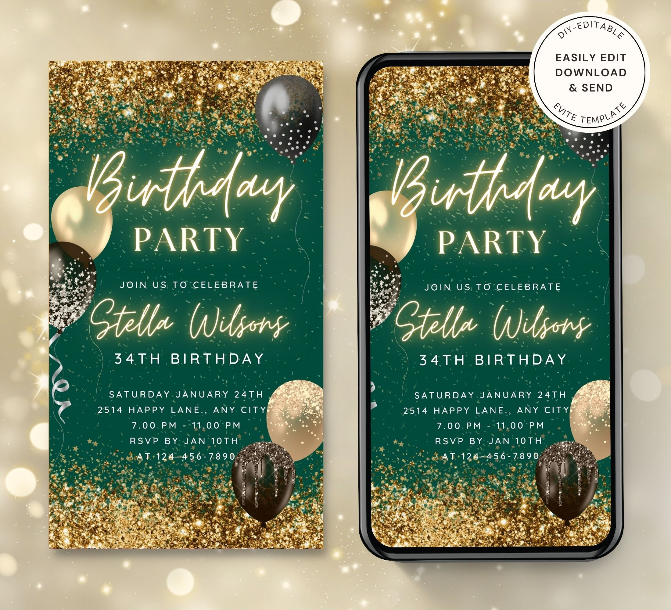 Birthday Party Invitation Editable Electronic Bday Dinner Etsy