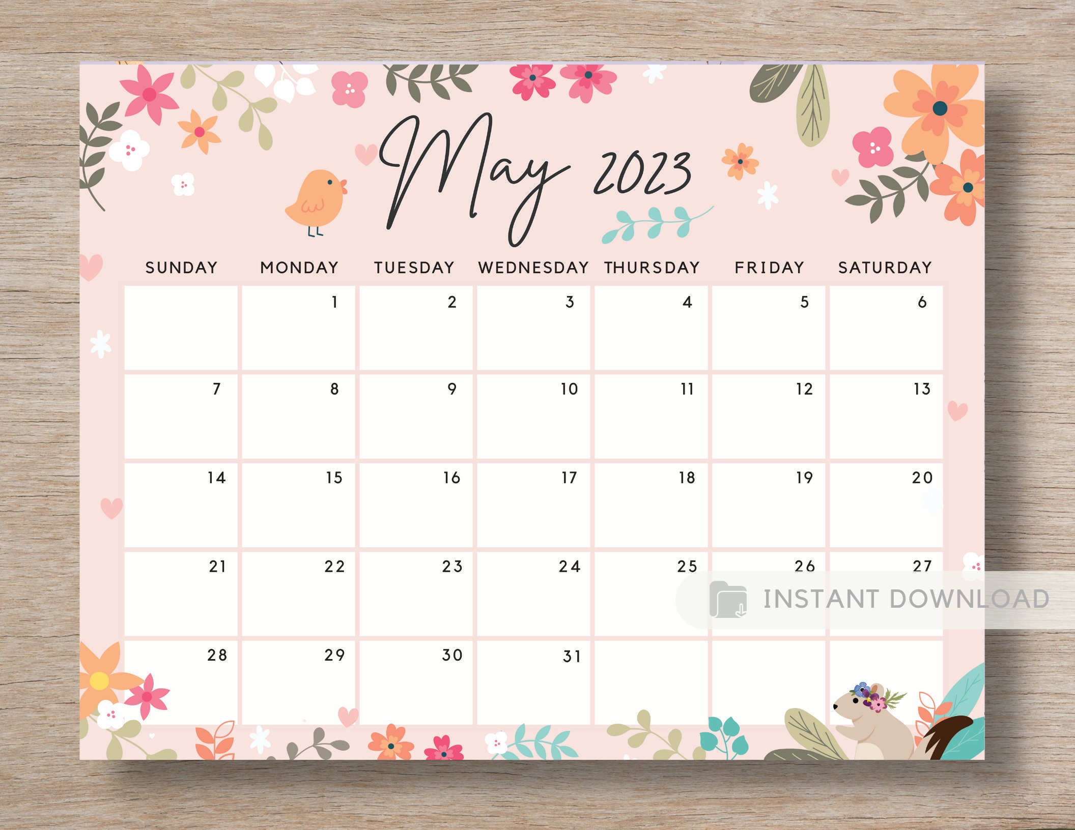 fillable may 2022 calendar cute printable may planner floral etsy