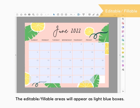 June 2022 Calendar Cute Summer Printable Calendar Editable | Etsy