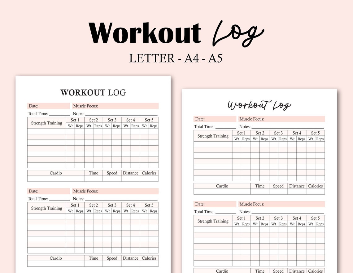 Workout Planner Weight Training & Exercise Log Printable Etsy