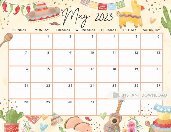 May 2023 Calendar Cute & Fun Cinco De Mayo Theme Printable - Etsy May 2023 Calendar Cute & Fun Cinco De Mayo Theme Printable - Etsy