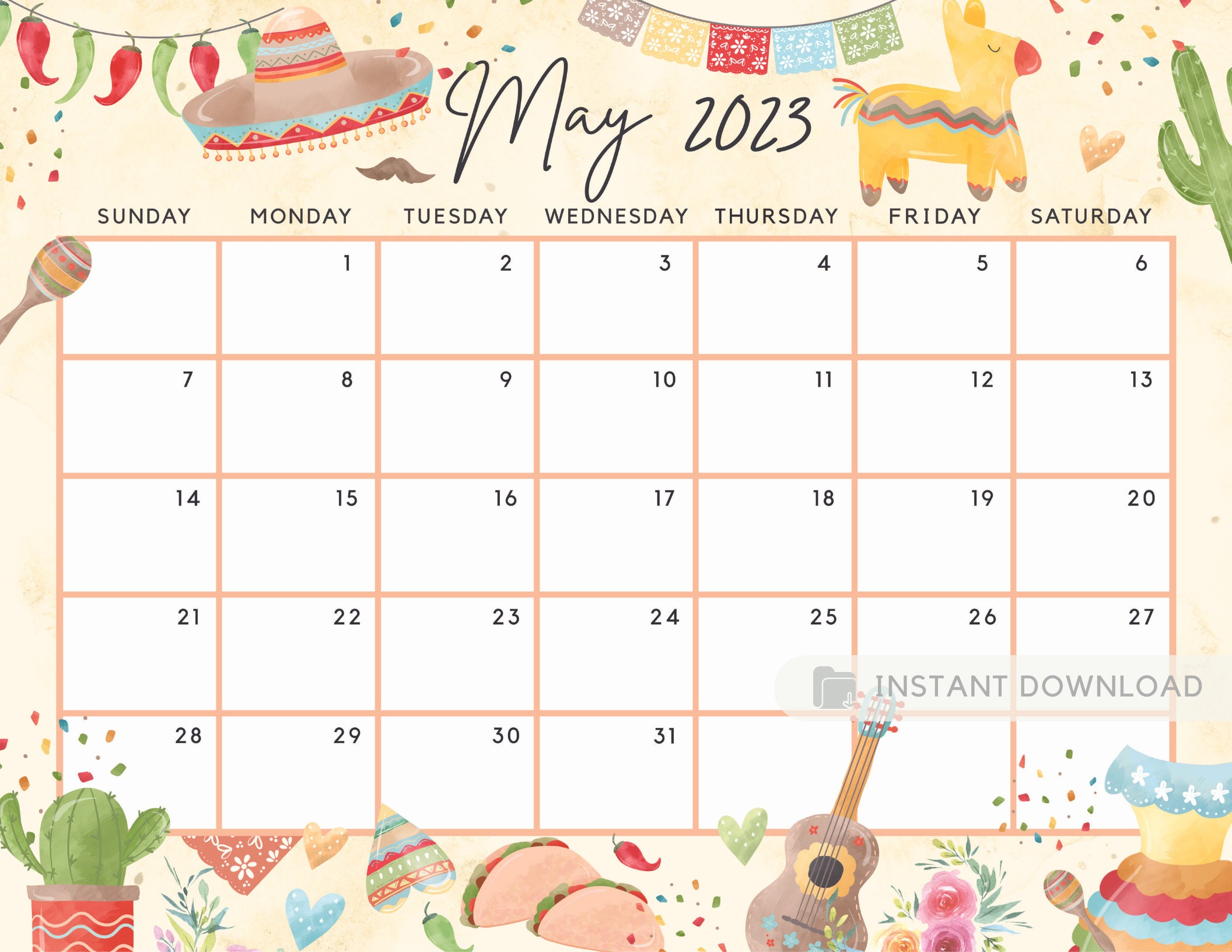 May 2023 Calendar Cute & Fun Cinco De Mayo Theme Printable - Etsy May 2023 Calendar Cute & Fun Cinco De Mayo Theme Printable - Etsy