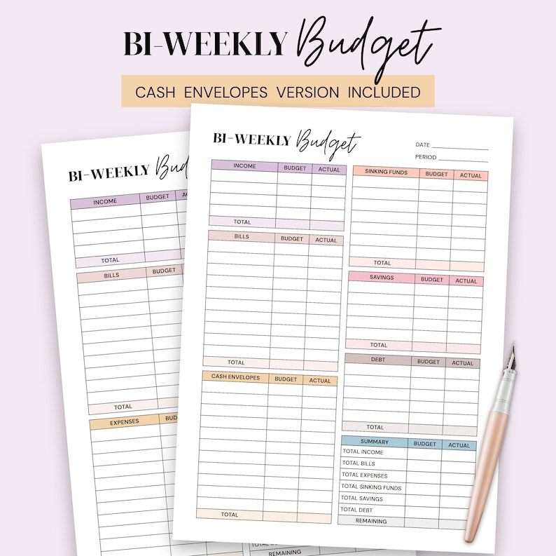 Bi-weekly Budget Planner Printable Biweekly Paycheck Budget - Etsy