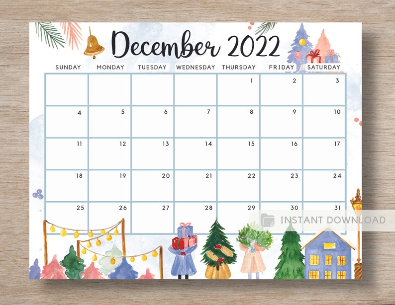 Fillable december 2022 calendar cute fun winter white etsy