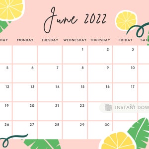 June 2022 Calendar Cute Summer Printable Calendar Editable | Etsy