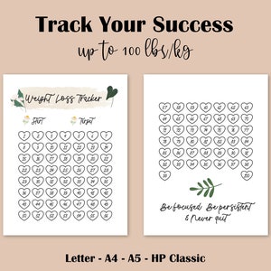 Printable Weight Loss Journal 100 Lbs/kg Loss Tracker Chart, Fitness ...