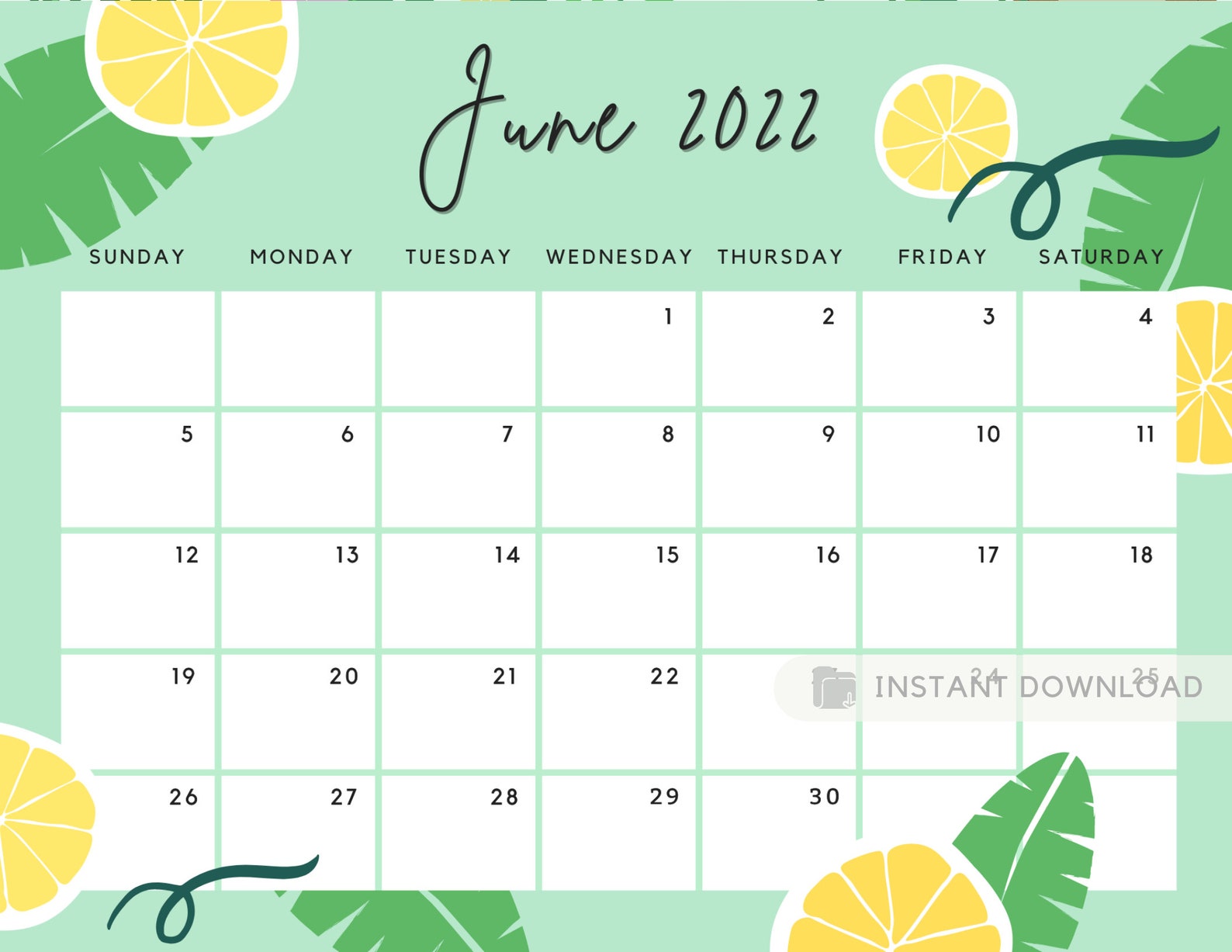 June 2022 Calendar Cute Summer Printable Calendar Planner | Etsy