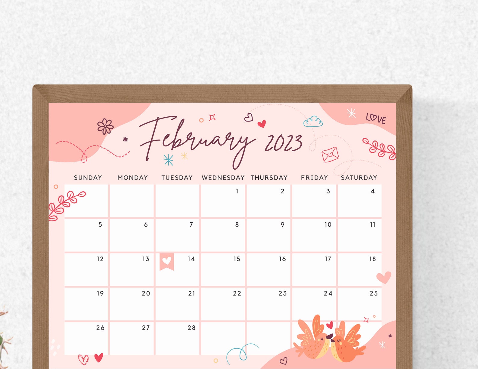 February 2023 Calendar Lovely & Sweet Valentine's Day - Etsy