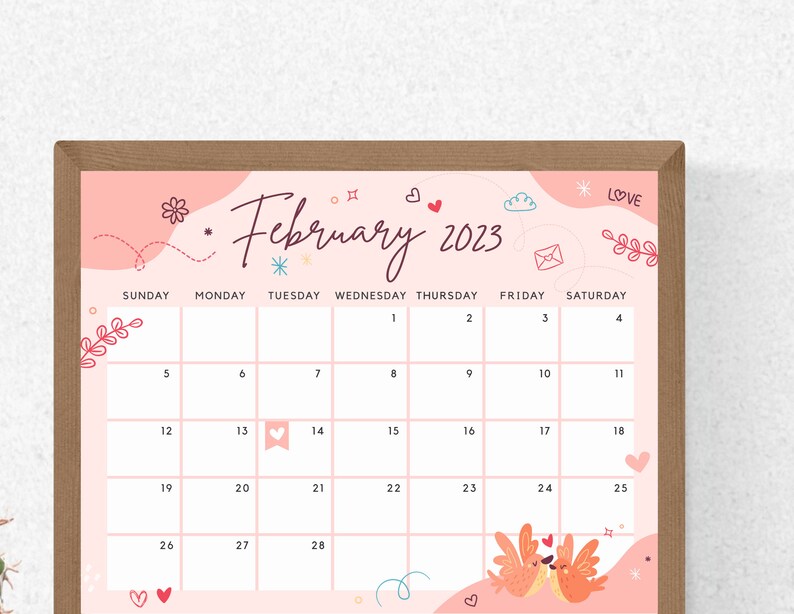 February 2023 Calendar Lovely & Sweet Valentine's Day - Etsy
