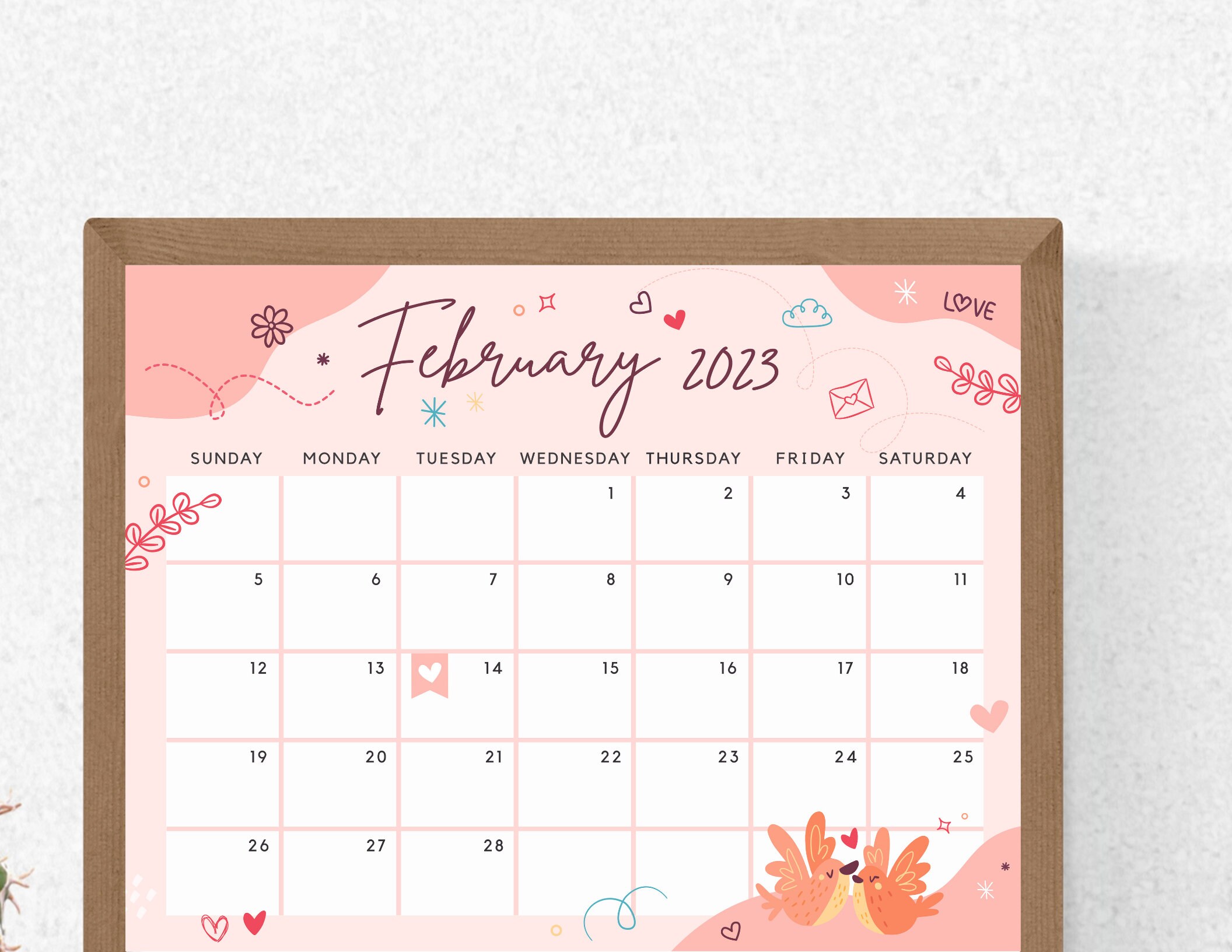 February 2023 Calendar Lovely & Sweet Valentine's Day - Etsy