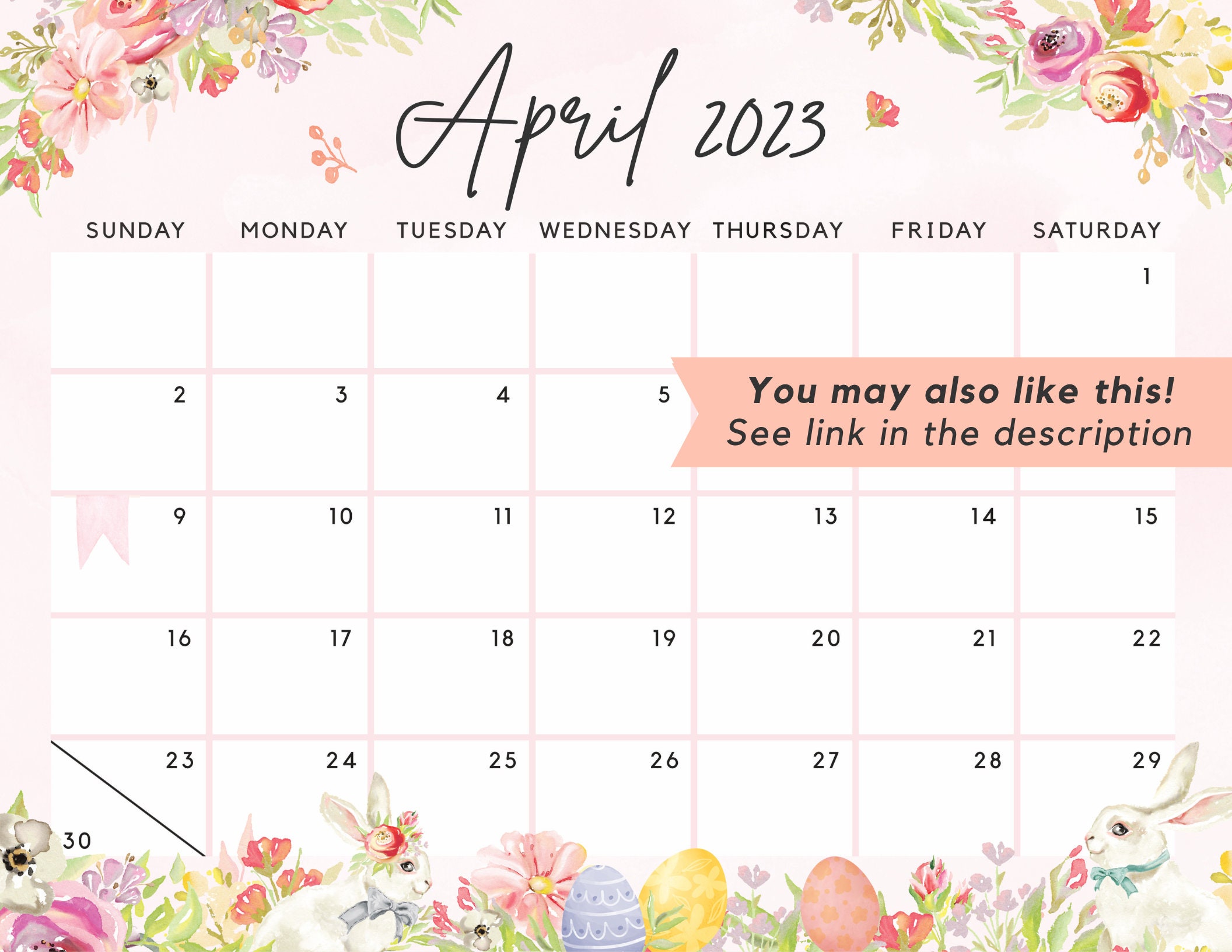 Fillable april 2023 calendar printable cute spring summer etsy canada