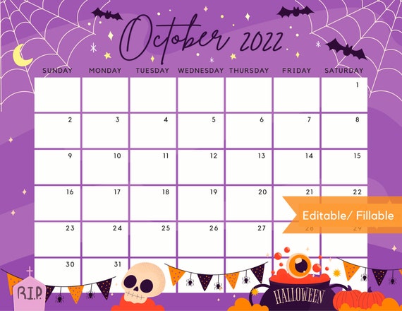 October 2022 Calendar Cute & Spooky Halloween Night Party | Etsy