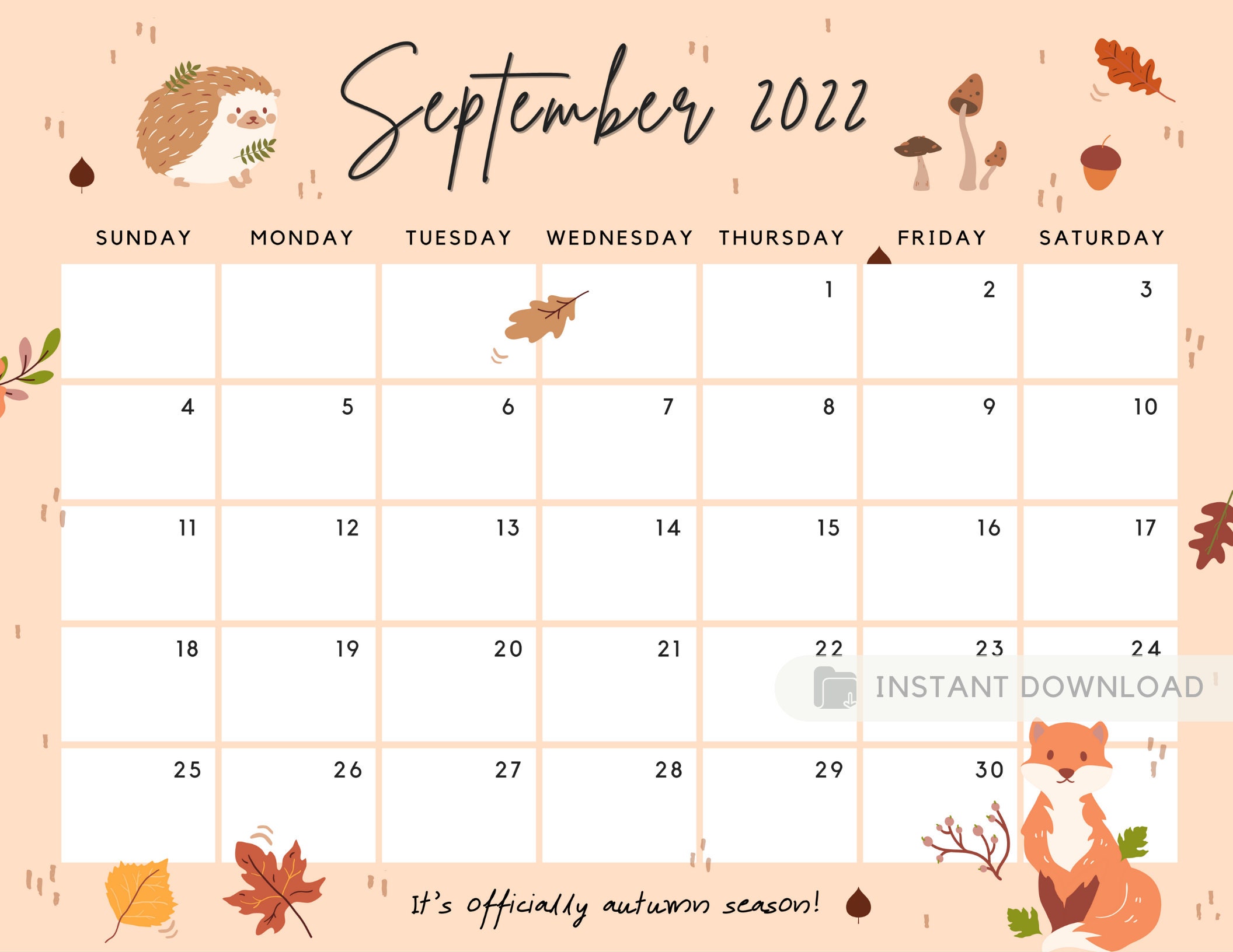 fillable september 2022 calendar cute fall autumn flowers etsy