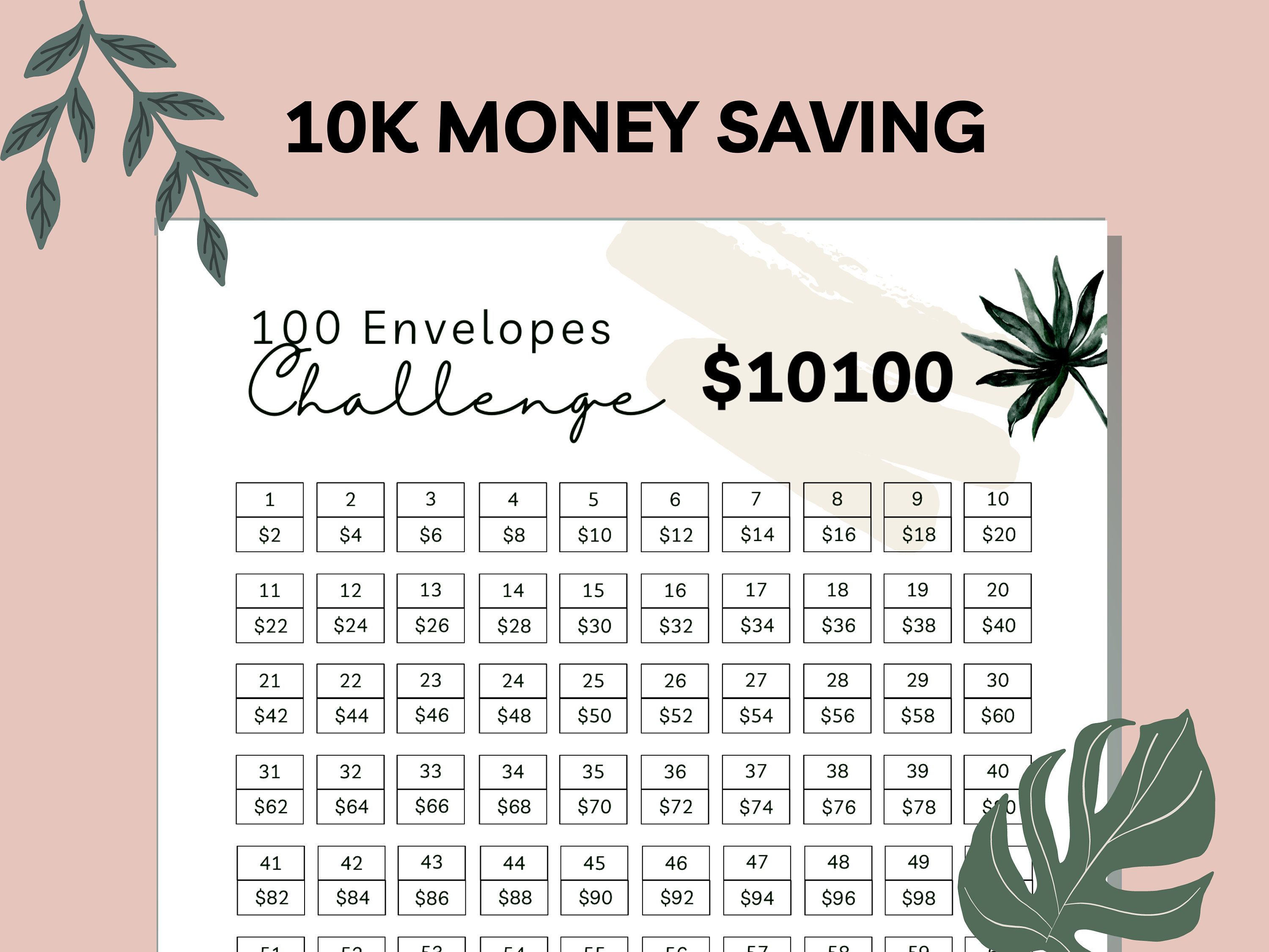 25 ENVELOPES CHALLENGE L 2500 Saving Tracker Save 25k