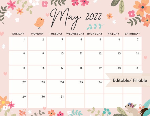 may 2022 calendar printable calendar planner cute spring etsy