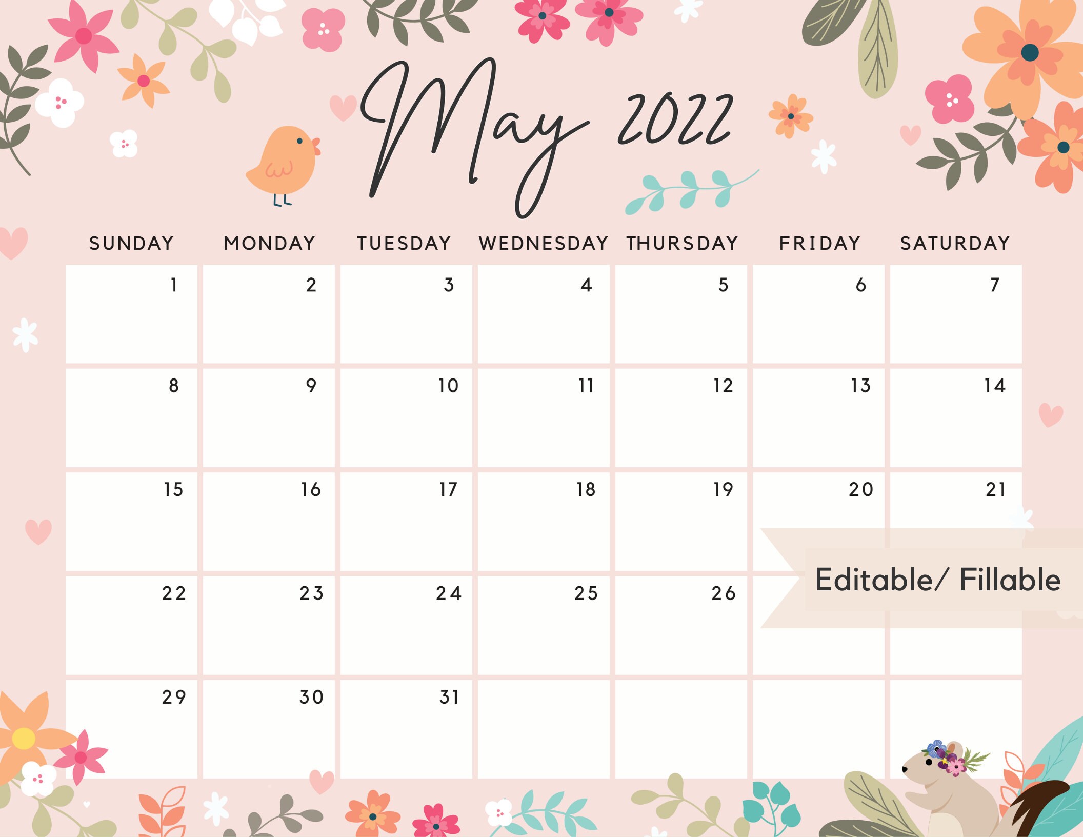 May 2022 Calendar Printable Calendar Planner Cute Spring & | Etsy Australia