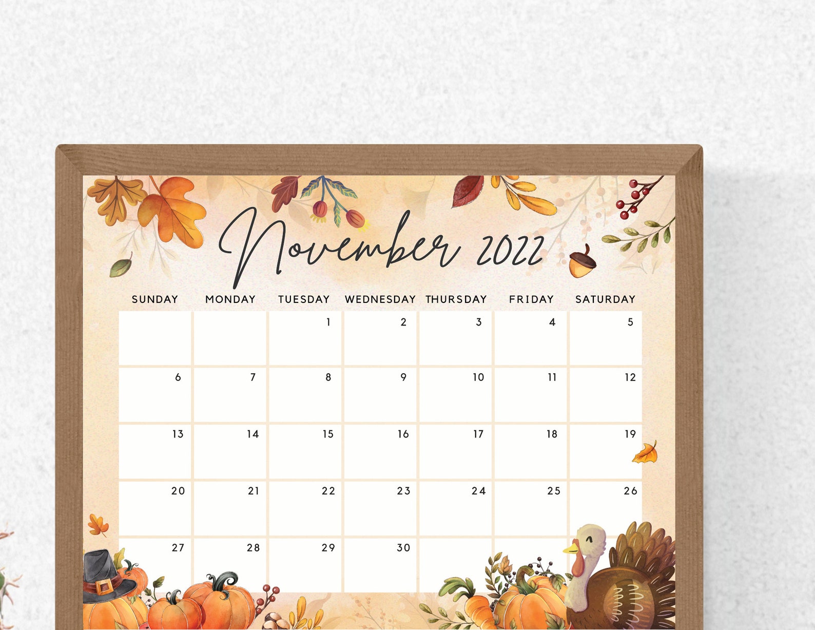 Editable November 2022 Calendar Thanksgiving Day Printable Etsy New