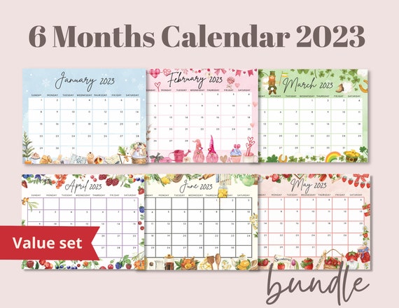 Calendar 2023 January to June Bundle Pack 6 Months Monthly - Etsy