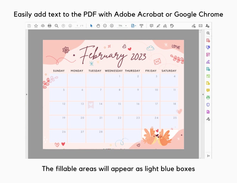 February 2023 Calendar Lovely & Sweet Valentine's Day - Etsy