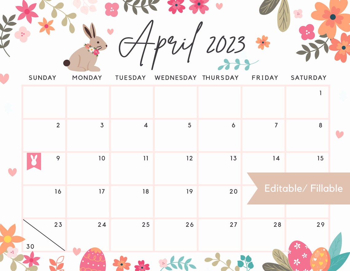 Fillable April 2023 Calendar Printable Cute Spring Summer Etsy Canada