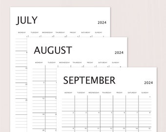 2024 2025 Midyear Calendars PORTRAIT Lined & Blank Monthly Academic ...