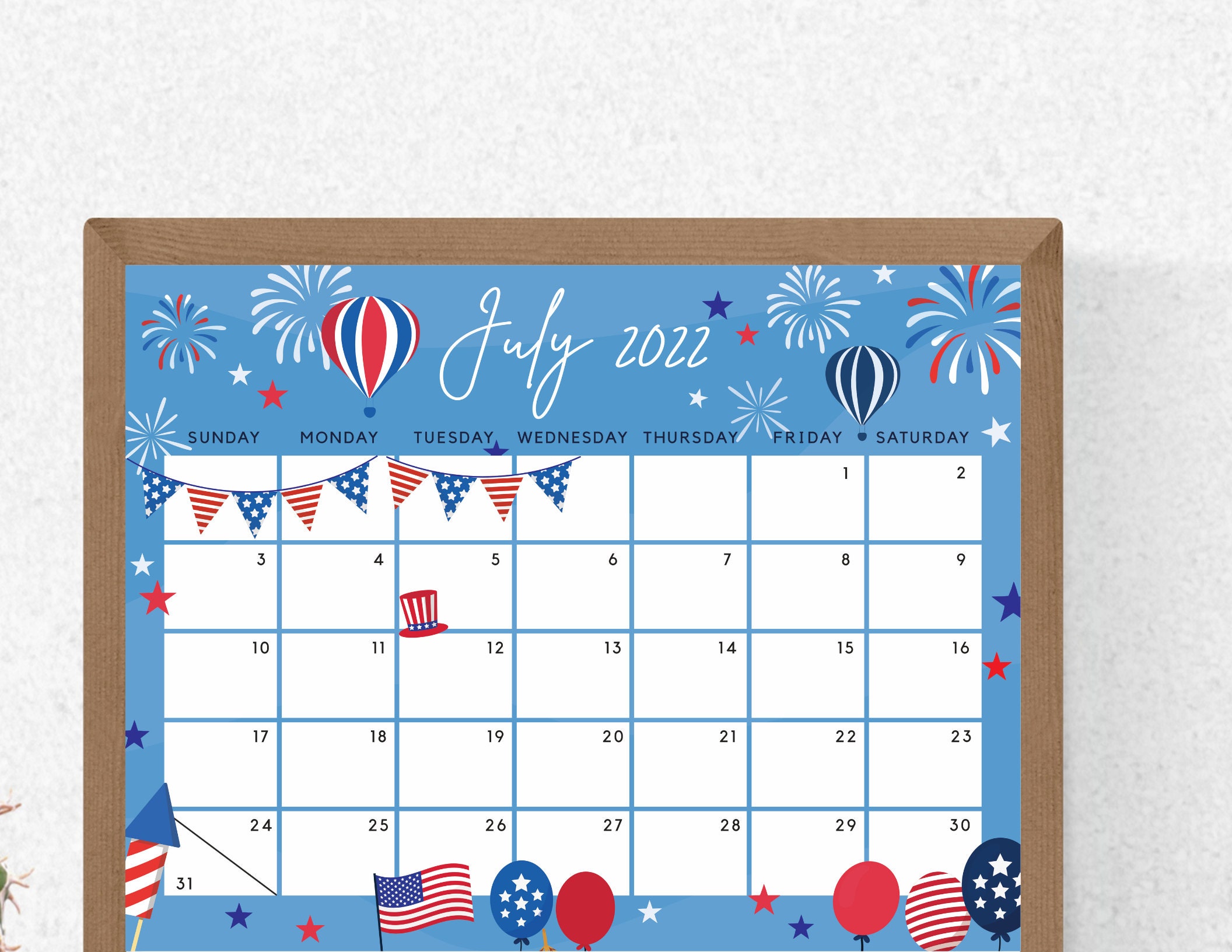 July 2022 Calendar Independence Day Patriotic 4Th Of July Us | Etsy