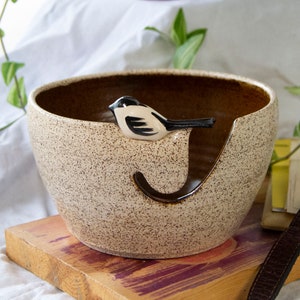 Chickadee Birdie Yarn Bowl, Ceramic Yarn Bowl, Handmade, 6 inches