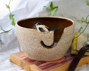 Chickadee Birdie Yarn Bowl, Ceramic Yarn Bowl, Handmade, 6 inches