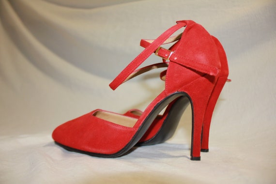 Original 1980s Suede Red Leather Vintage High Hee… - image 8