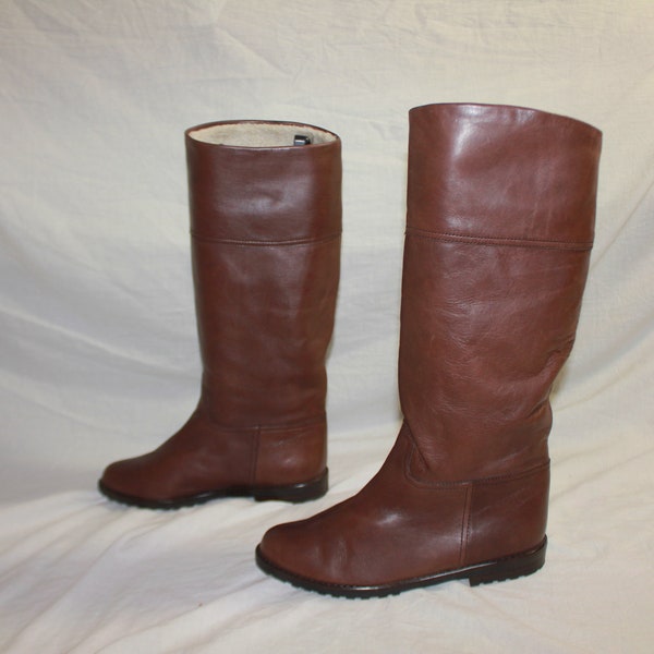 Original 1980s Flat Brown Long Leather Vintage Gabor Boots