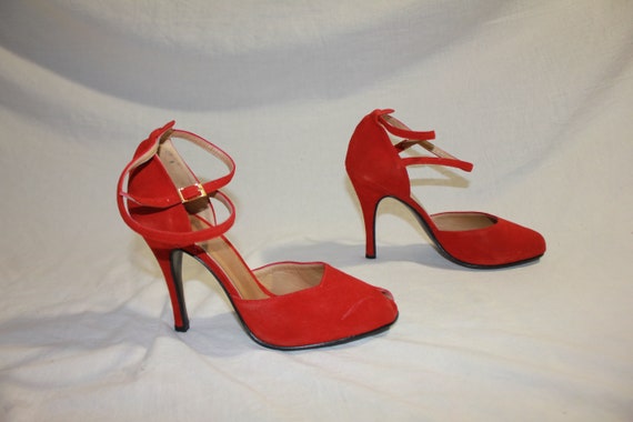 Original 1980s Suede Red Leather Vintage High Hee… - image 9