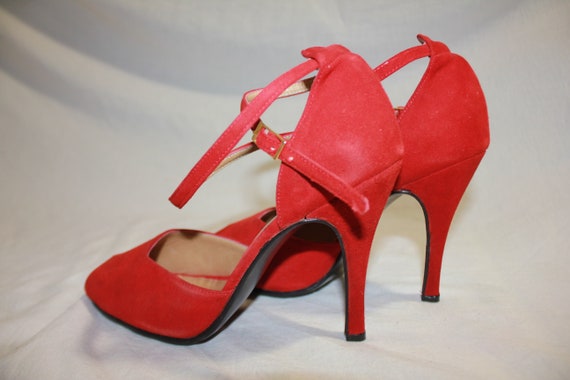 Original 1980s Suede Red Leather Vintage High Hee… - image 2
