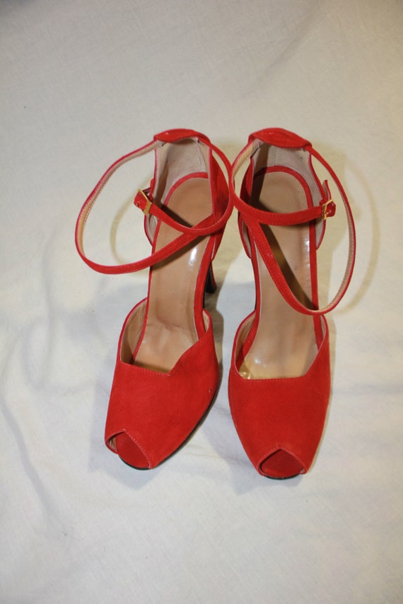 Original 1980s Suede Red Leather Vintage High Hee… - image 5