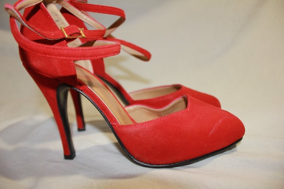 Original 1980s Suede Red Leather Vintage High Hee… - image 3