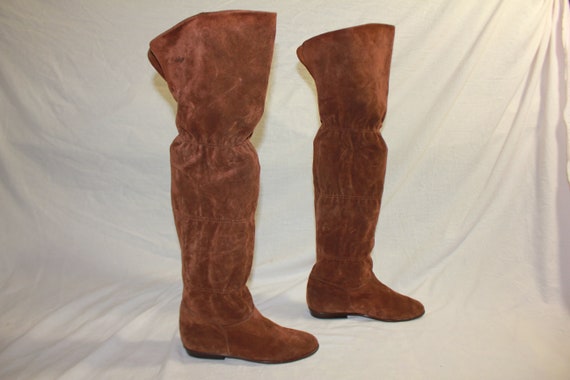 Original 1980s Extra Long Brown Dead Stock Suede … - image 2