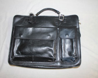 Original All Leather Bag 1980s Vintage Black Briefcase