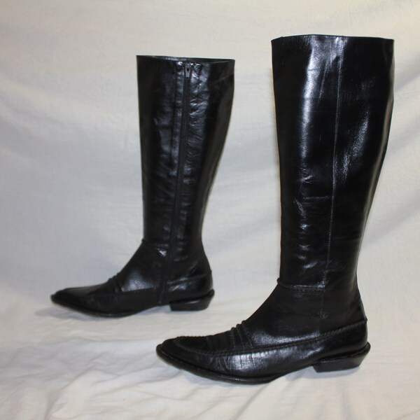 Original 1990s Long All Leather Black Vintage Boots