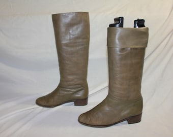 Original 1980s Olive Green Long Leather Boots