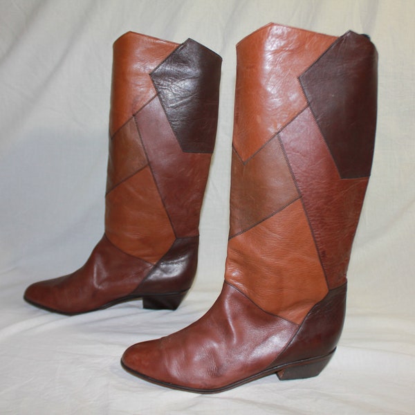 Original 1980s Long Fully Leather Long Brown Vintage Boots