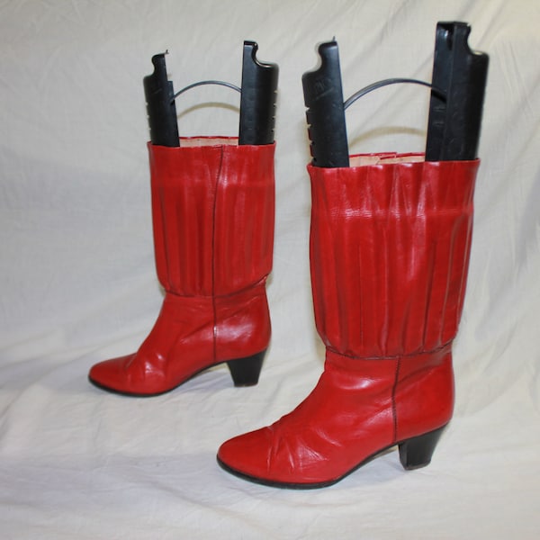 Original 1980s Red Tough Leather Ripple Vintage Boots