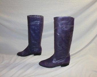 Original 1980s All Leather Purple Vintage Boots