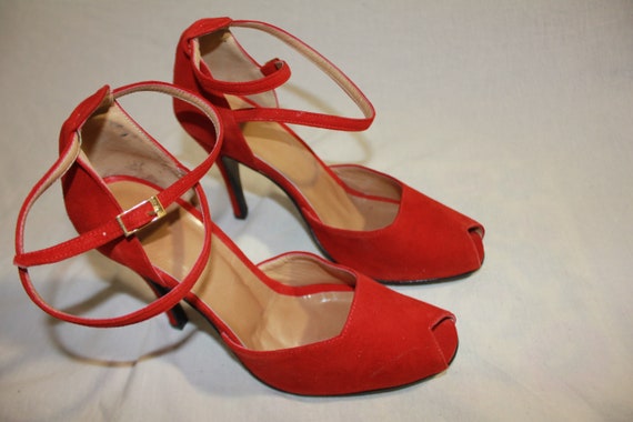 Original 1980s Suede Red Leather Vintage High Hee… - image 10