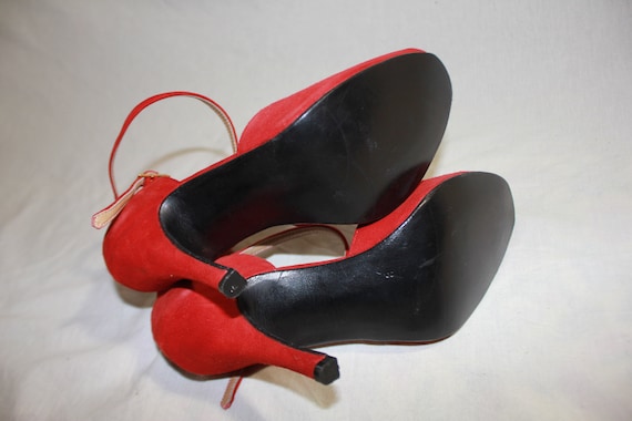 Original 1980s Suede Red Leather Vintage High Hee… - image 4
