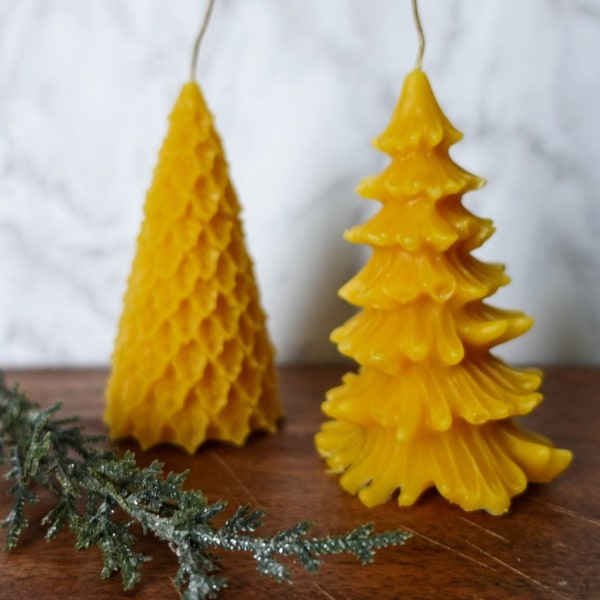 Christmas Tree Beeswax Candle -- Pine and Holly Tree options  (two variations - please choose option)