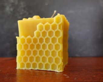 Bee and Comb Block Beeswax Candle